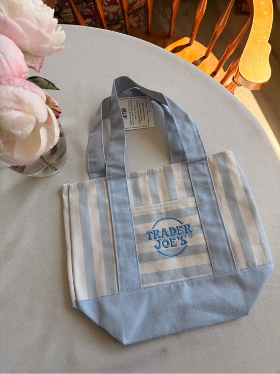 Trader Joe'S Handbags - VIRAL 2026 Trader Joe's Light Blue and Cream Striped Canvas Tote
